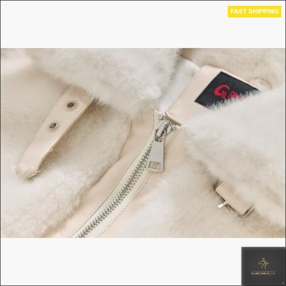 Faux Fur Cropped Jacket Belted Winter Coat Fuzzy Cuff Zipper Chic Warm - Picture 3 of 7